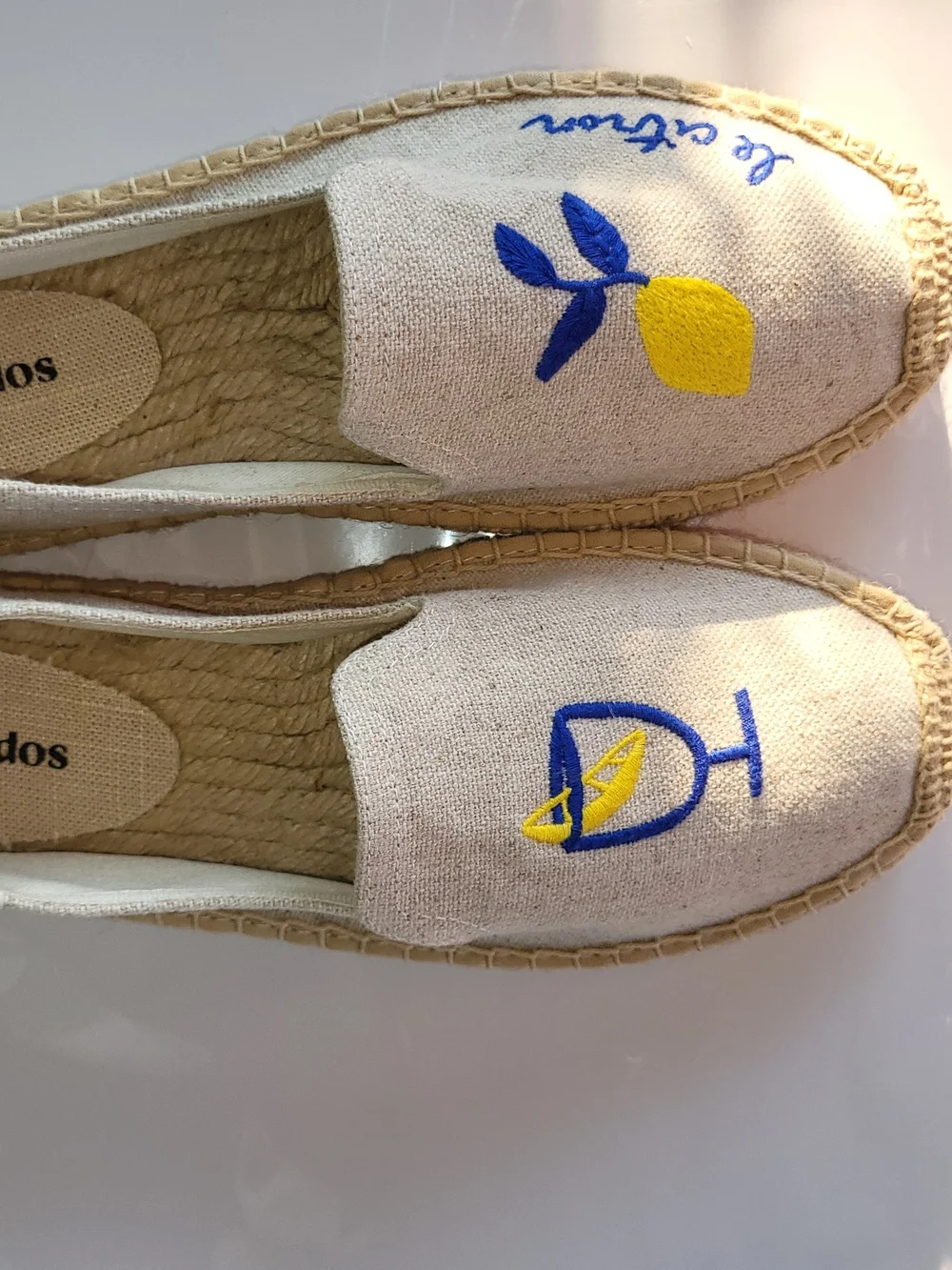 Soludos Beige Canvas Lemon & Cocktail Embroidered Espadrilles